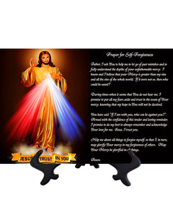 Main Prayer for self-forgiveness with Divine Mercy Jesus on ceramic tile & no background
