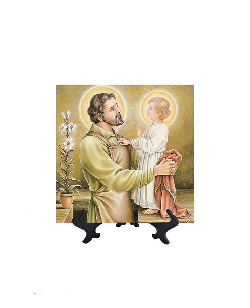 8x8 St. Joseph holding the Christ Child Jesus on ceramic tile and stand & no background