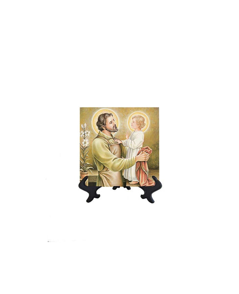 4x4 St. Joseph holding the Christ Child Jesus on ceramic tile and stand & no background