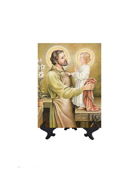 6x8 St. Joseph holding the Christ Child Jesus on ceramic tile and stand & no background