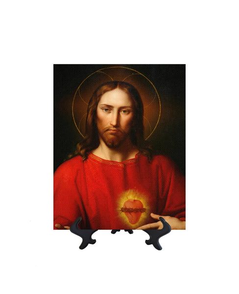Sacred Heart of Jesus Portrait by Leopold Kupelwieser ceramic tile on stand & no background