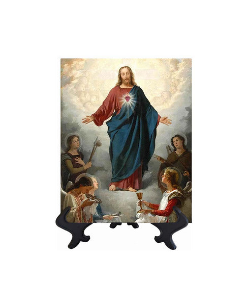 8x10 Sacred Heart of Jesus surrounded by angels on stand & no background