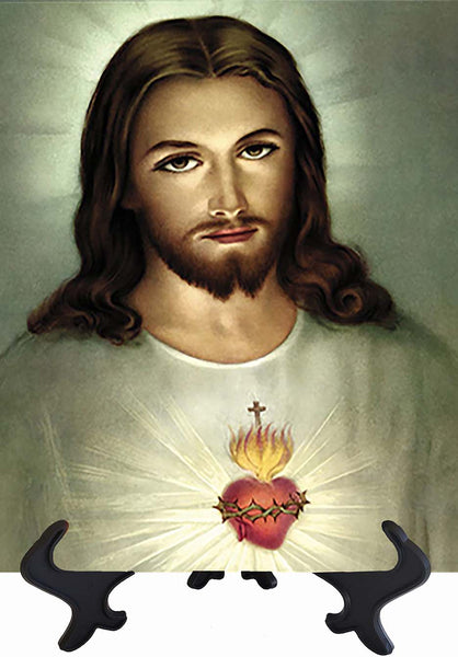 Main Sacred Heart of Jesus Painting on ceramic tile on stand & no background