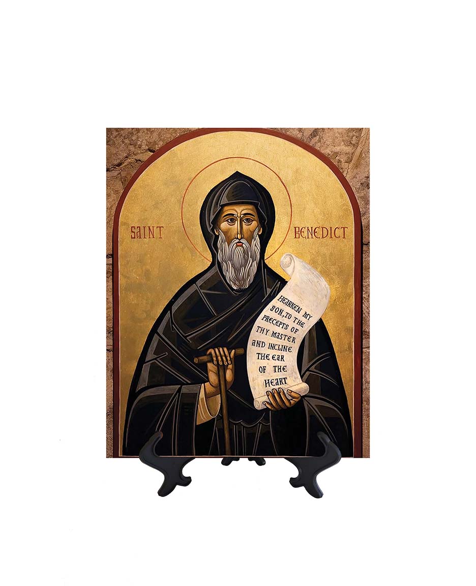 8x10 St. Benedict Portrait on ceramic tile and stand & no background