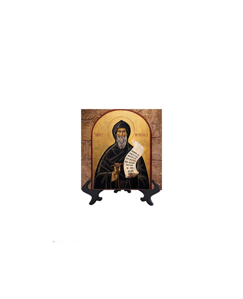 4x4 St. Benedict Portrait on ceramic tile and stand & no background