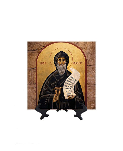 8x8 St. Benedict Portrait on ceramic tile and stand & no background
