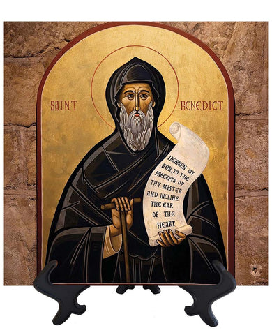 Main St. Benedict Portrait on ceramic tile and stand & no background