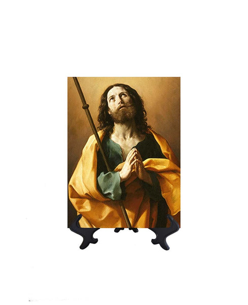 6x8 St. James the Greater with folded hands in prayer on ceramic tile and stand & no background