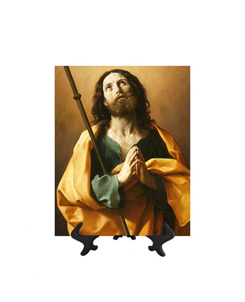 8x10 St. James the Greater with folded hands in prayer on ceramic tile and stand & no background