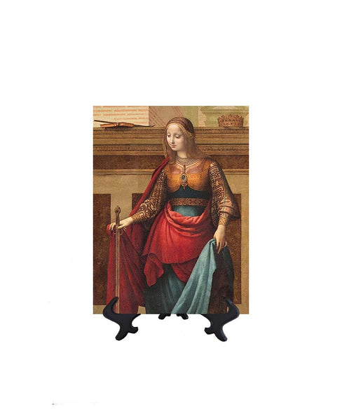 6x8 St. Catherine of Alexandria with sword on ceramic tile and stand & no background