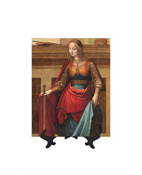 8x10 St. Catherine of Alexandria with sword on ceramic tile and stand & no background