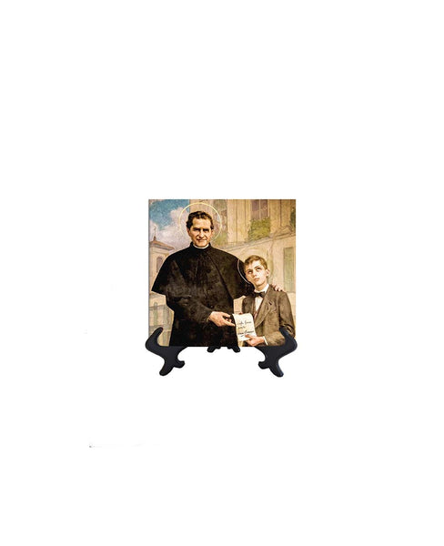 4x4 St. John Bosco with his student St. Dominic Savio on ceramic tile on stand & no background