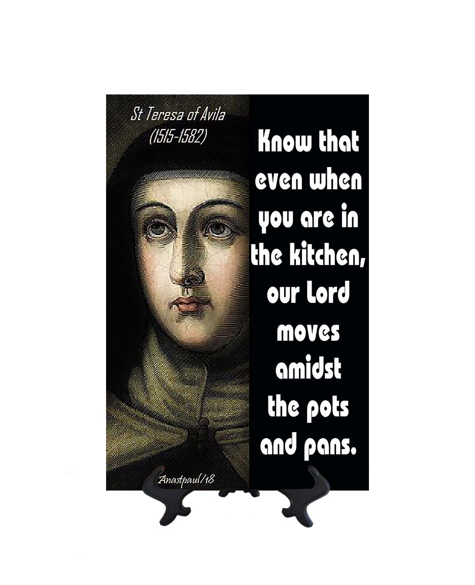 8x12 St. Teresa of Avila quote on ceramic tile & stand with no background