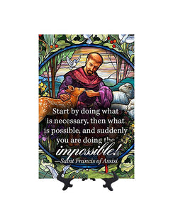 8x12 St Francis of Assisi inspirational quote on ceramic tile & stand & no background