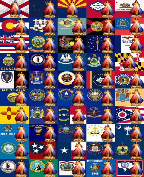 50 state flags with Divine Mercy Jesus Image