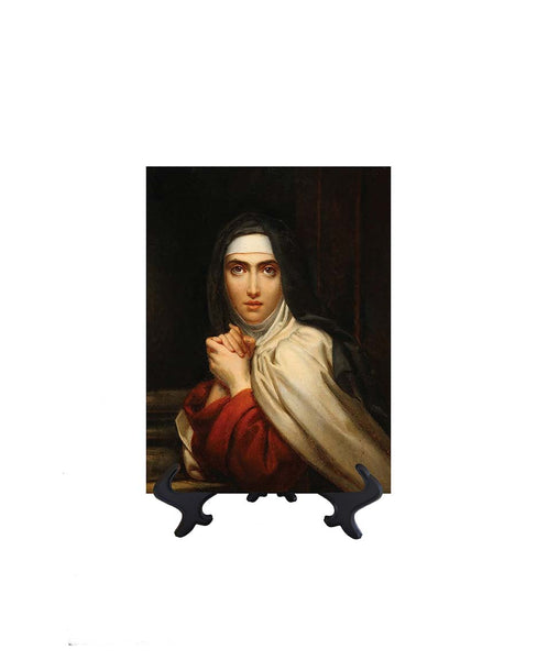 6x8 St Teresa of Avila on ceramic tile and stand & no background