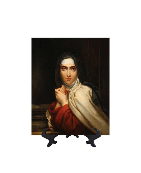 8x10 St Teresa of Avila on ceramic tile and stand & no background