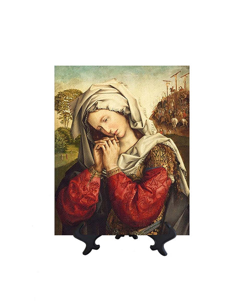 8x10 The Mourning Mary in Prayer on ceramic tile & stand & no background