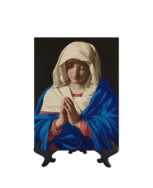 6x8 The Virgin Mary deep in prayer with folded hands on stand & no background