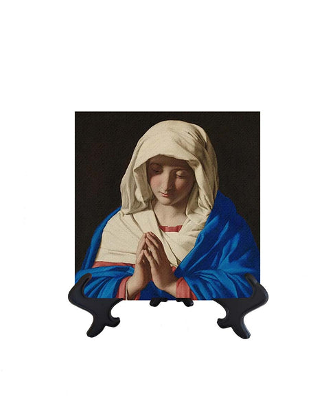 4x4 The Virgin Mary deep in prayer with folded hands on stand & no background