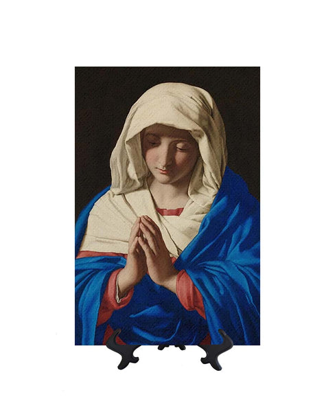 8x12 The Virgin Mary deep in prayer with folded hands on stand & no background