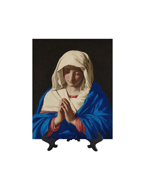 8x10 The Virgin Mary deep in prayer with folded hands on stand & no background