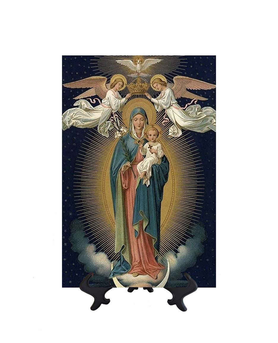 8x12 The Virgin Mary holding Jesus surrounded by angels & a canopy of stars & no background