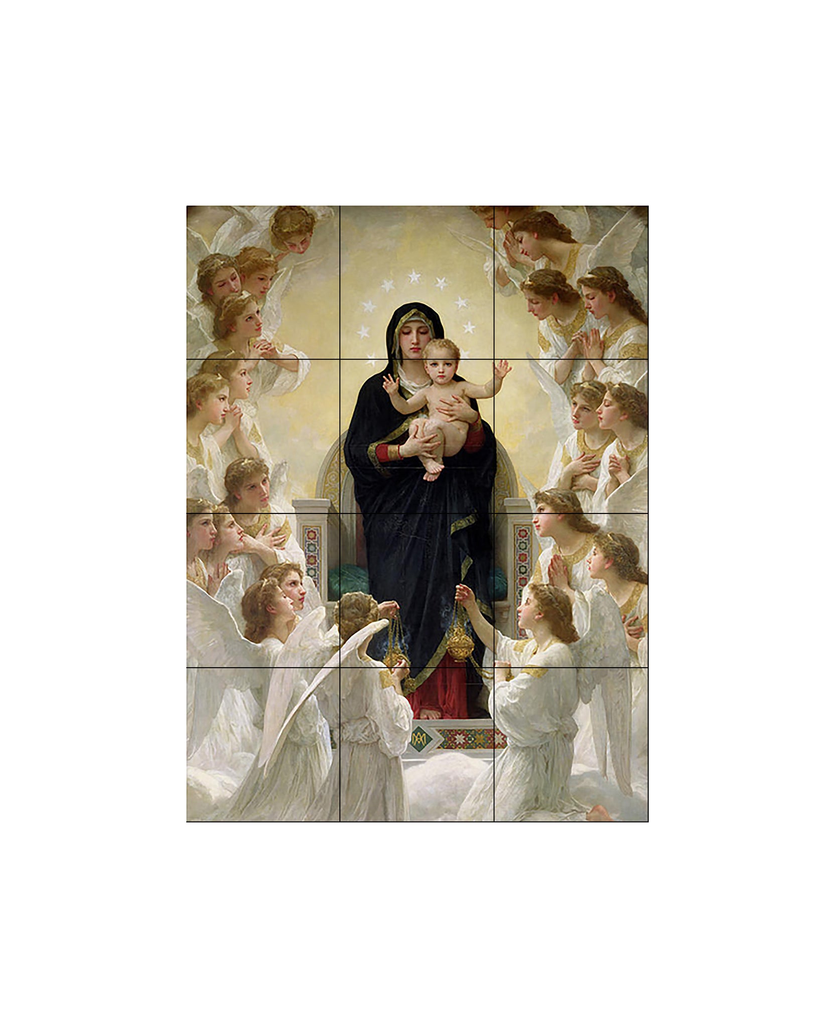 Virgin Mary holding the Christ Child surrounded by angels