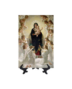 8x12 Virgin Mary holding the Christ Child surrounded by angels with stand & no background