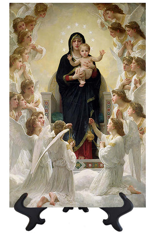 Main Virgin Mary holding the Christ Child surrounded by angels with stand & no background