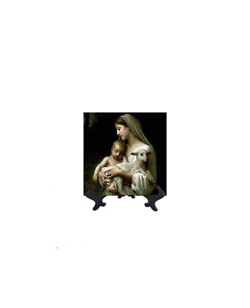 4x4 Virgin Mary holding the Christ Child and lamb on stand & no background