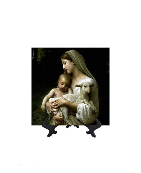 8x8 Virgin Mary holding the Christ Child and lamb on stand & no background