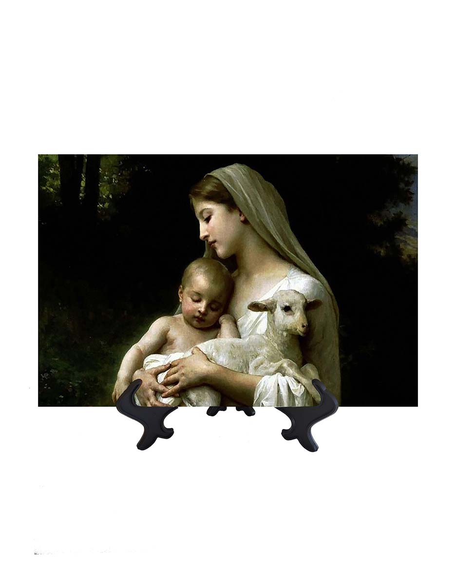 8x12 Virgin Mary holding the Christ Child and lamb on stand & no background