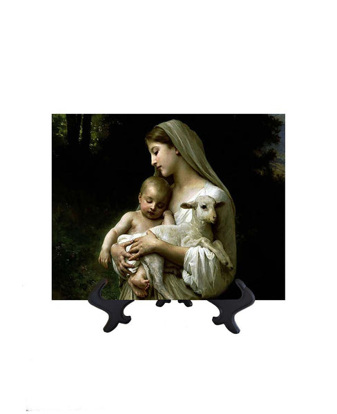 8x10 Virgin Mary holding the Christ Child and lamb on stand & no background