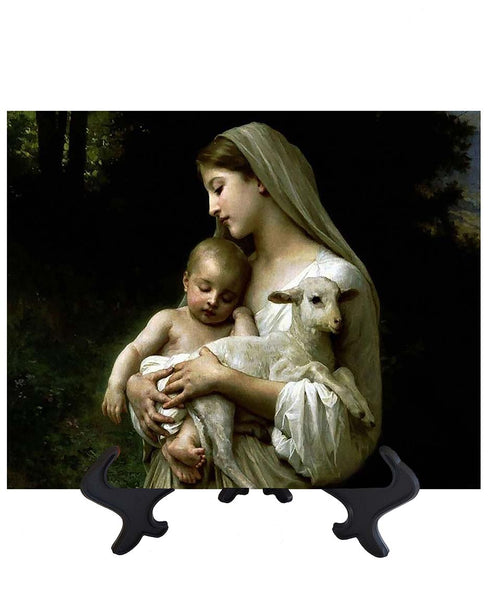 Main Virgin Mary holding the Christ Child and lamb on stand & no background