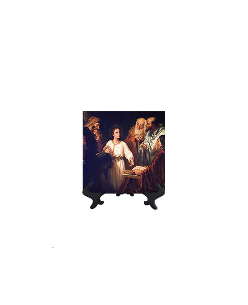 4x4 Jesus preaching in the temple on ceramic tile and stand & no background