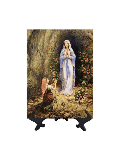 6x8 Our Lady of Lourdes in grotto on stand & no background