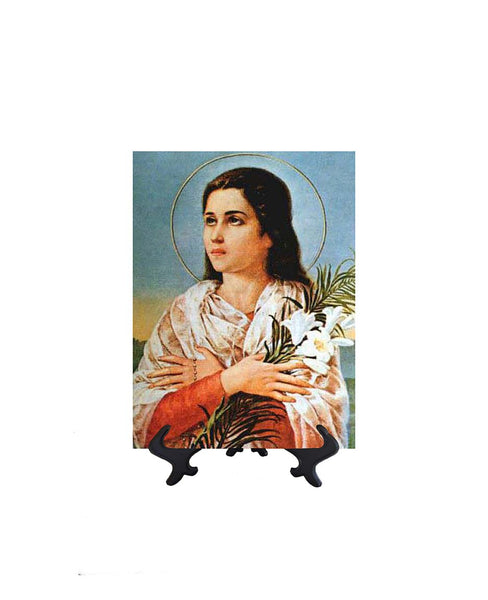 6x8 St Maria Goretti - Catholic Saint Art on ceramic Tile & stand & no background
