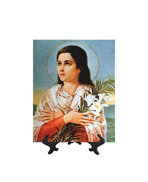 8x10 St Maria Goretti - Catholic Saint Art on ceramic Tile & stand & no background