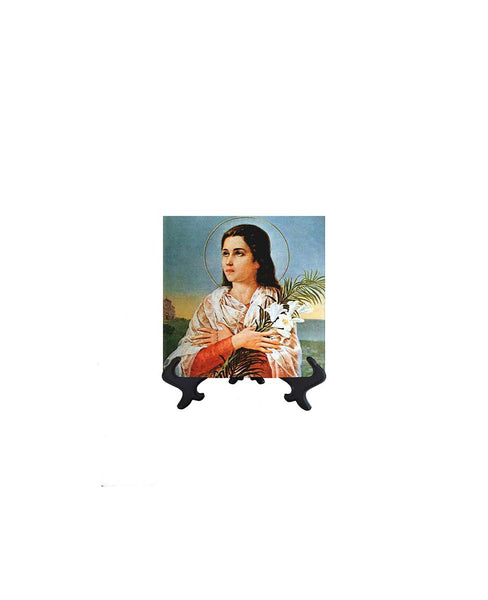 4x4 St Maria Goretti - Catholic Saint Art on ceramic Tile & stand & no background
