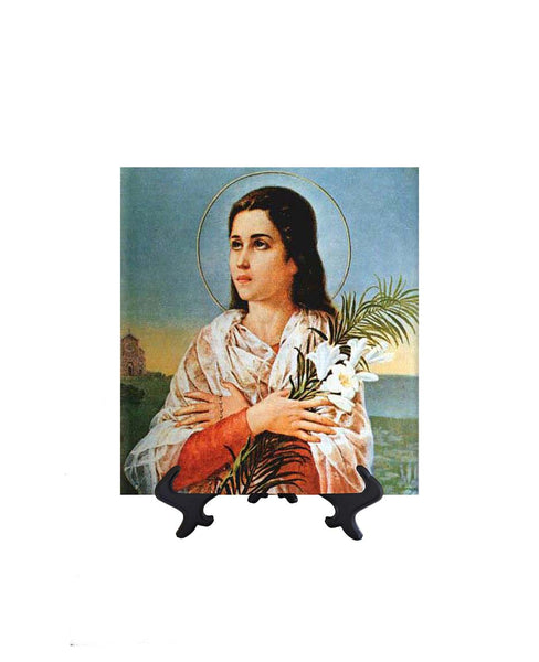 8x8 St Maria Goretti - Catholic Saint Art on ceramic Tile & stand & no background